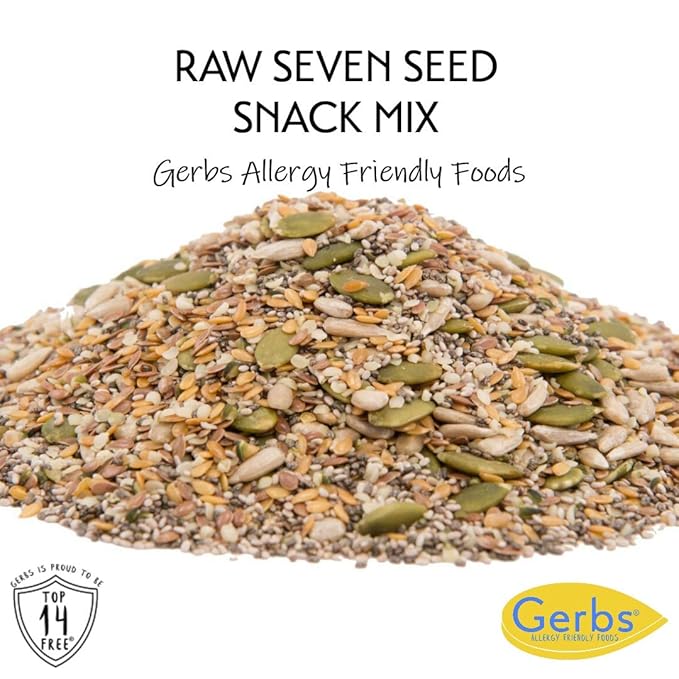 Gerbs Super 7 Seed Snack Mix 14 oz. | Raw, No Artificial Additives, Resealable Bag | Crunchy Pumpkin, Sunflower, Brown & Golden Flax, Black & White Chia, Hemp | Top 14 Allergen-Free