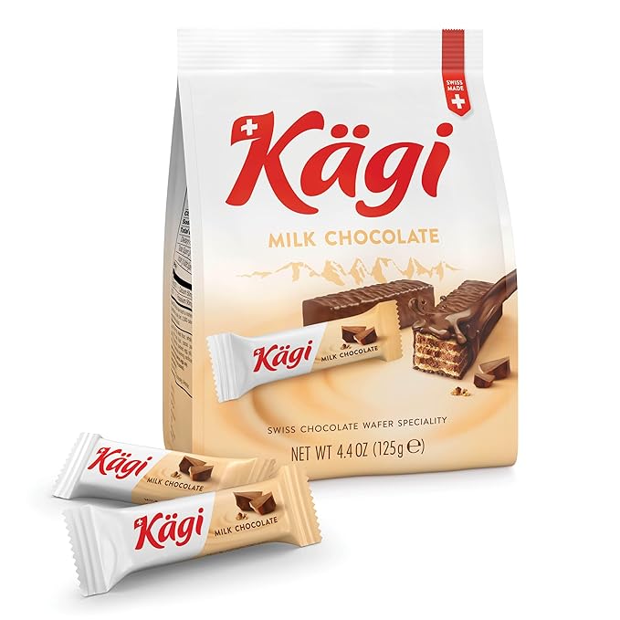 Swiss Milk Chocolate Covered Mini Wafers by Kägi, Crispy Coated Sweet Snacks, Premium Individually Wrapped Treats, Chocolate, Classic Kägi, 125g Bags