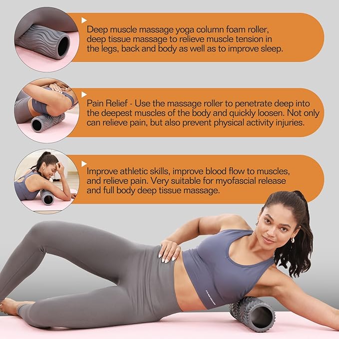 LTHTRADE Foam Roller, Deep Tissue Massage Muscle Roller Back Roller Foam with Wave Texture - Back Pain Relief & Physical Therapy, Fitness Foam Roller for Pilates, Yoga (Grey)