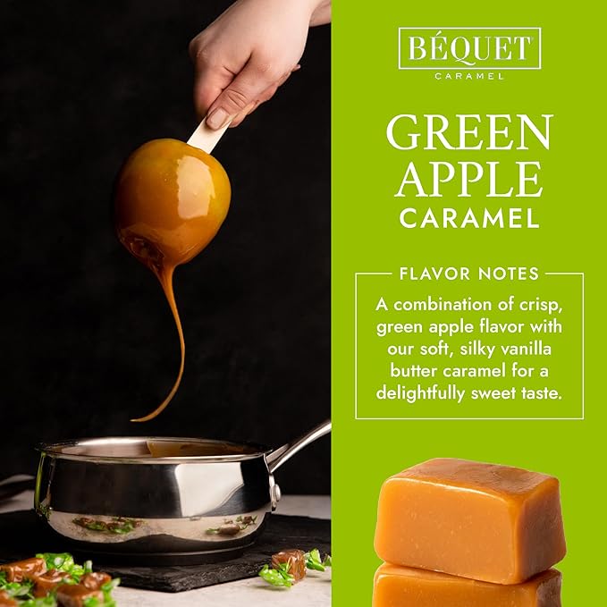 Béquet Caramel - Green Apple Caramel Candy - Gourmet Caramel Candy - Caramel Candy Individually Wrapped - Made in Montana - Kosher (Star D) and Gluten Free - 24oz Resealable Pouch