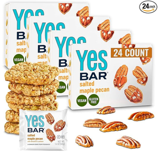 The YES Bar – Salted Maple Pecan – Plant Based Protein, Decadent Snack Bar – Vegan, Paleo, Gluten Free, Dairy Free, Low Sugar, Healthy Snack, Breakfast, Low Carb, Keto Friendly (24 Count)