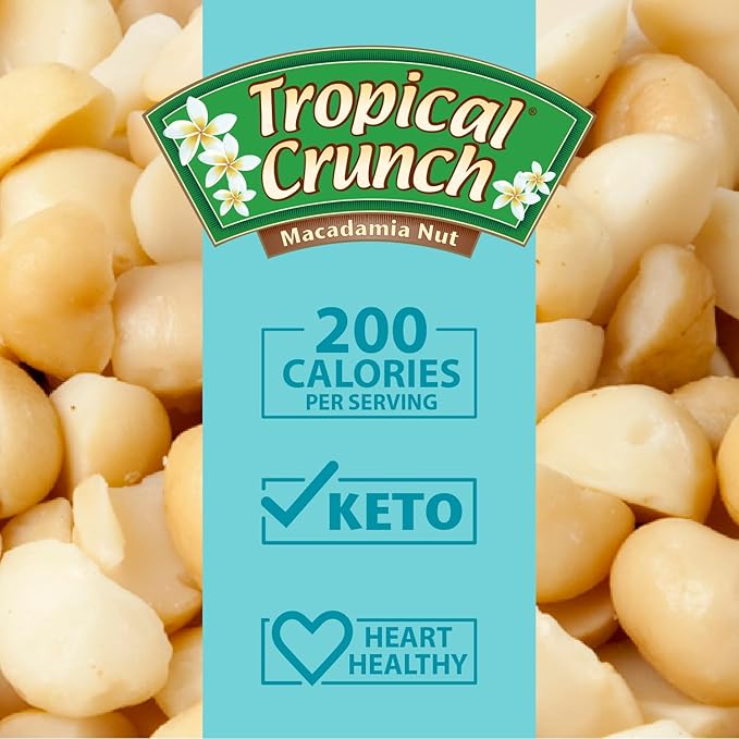 Tropical Crunch Unsalted Macadamia – Oven-Baked Natural Snack, Vegan, Gluten-Free, Keto-Friendly, 1oz Single Pack