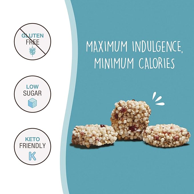 Don't Worry Chocolate, Blue Berry, Almond Quinoa Bites 4 Pack- Low Calorie Keto Snacks, Only 5 Calories Healthy Chocolate Granola Bars, Low Carb Quinoa Cookie, Gluten Free High Protein & Fiber Cookies
