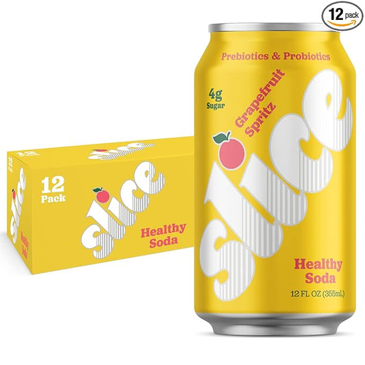 Slice Healthy Soda, Grapefruit Spritz, Prebiotic & Probiotic Soda Pop, 5g Fiber, 35 calories, 12 fl oz 12 Pack