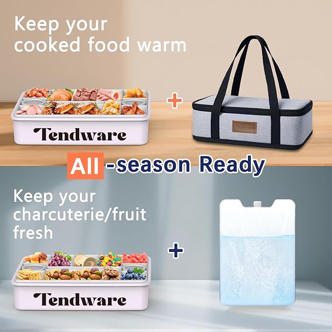 Chilled Portable Snackle Box Container Insulated Bag Keep Food Warm 12 Compartment Divided Serving Tray Reusable Ice Pack Road Trip Essentials for Charcuterie Snack Picnic Beach Birthday Gift
