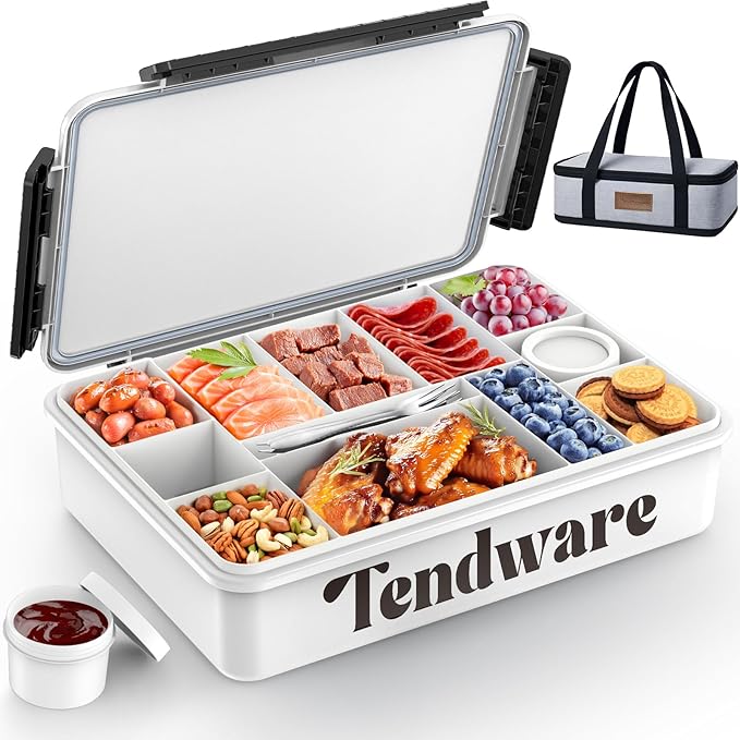 Chilled Portable Snackle Box Container Beach Essentials Insulated Bag Keep Food Warm, Divided Serving Tray Reusable Ice Pack Road Trip Essentials for Charcuterie Snack Picnic