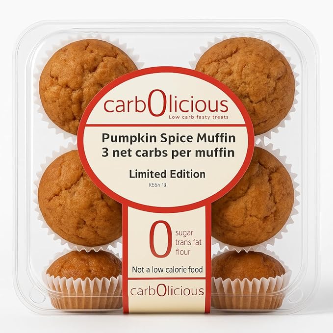 Carbolicious Low-Carb Pumkin Spice Muffins (6 Pieces) Keto Friendly Limited Holiday Edition