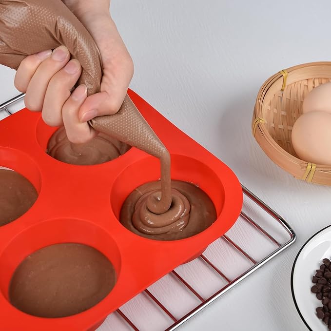 CAKETIME Silicone Jumbo Muffin Pan, 3.5 Inch Silicone Texas Muffin Pan 6 Cup Large Cupcake Pan Nonstick BPA Free 2 Pack Red