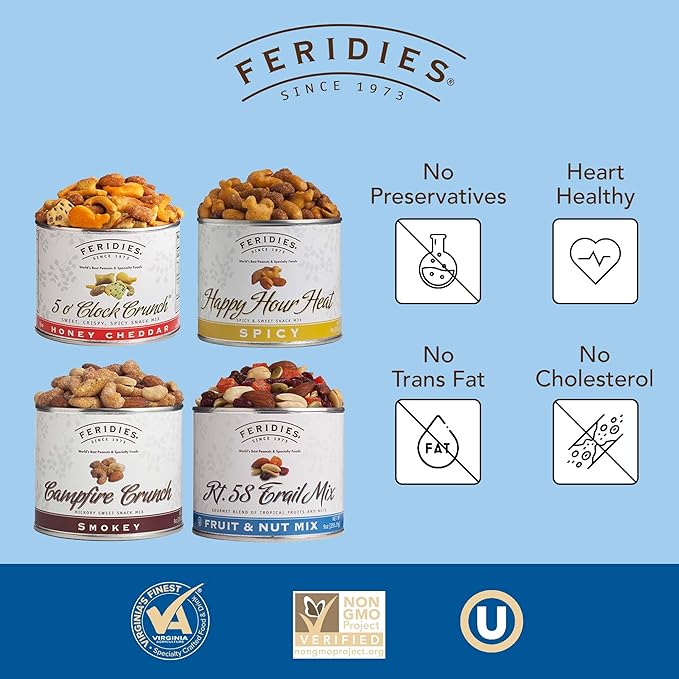 FERIDIES Sweet and Spicy Snack and Trail Mix Assortment (Rt.58 Trail Mix, Campfire Crunch, Happy Hour Heat, and 5'O Clock Crunch)