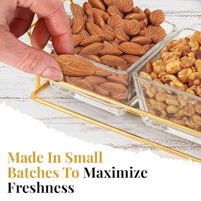Nuts gift Basket Luxurious and Elegant 2 Sectional Premium Reusable Glass Tray, Perfect Holiday Food Gift Basket