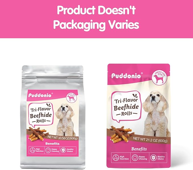 Puddonio Dog Treats, Triple Flavor Rawhide Sticks, Chicken, Duck & Chicken Liver, Chews for Medium & Small Dogs, 21.16 oz