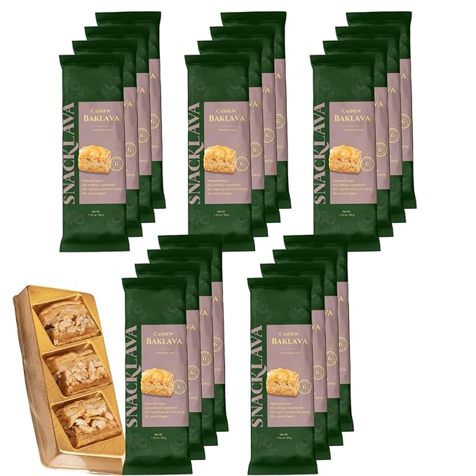 Snacklava Cashew Baklava - 20 Pack (60 Pieces) - No Artificial Ingredients, Colors or Preservatives - Premium Handmade Pastries