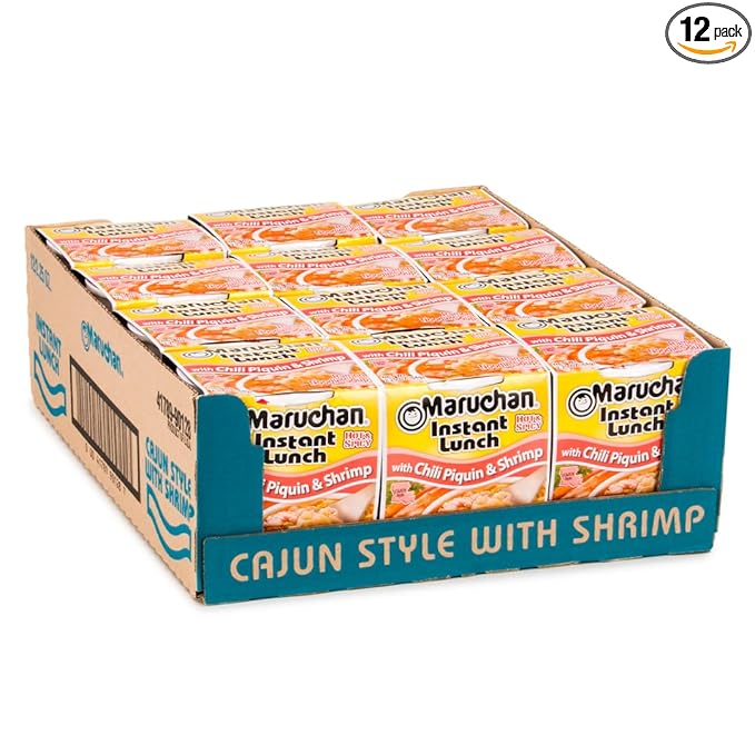 Maruchan Instant Lunch Ramen Noodles, Chili Piquin & Shrimp – Japanese-Style Instant Noodle Soup, Easy Meal Ready in 3 minutes – 2.25 Oz Cup, Pack of 12