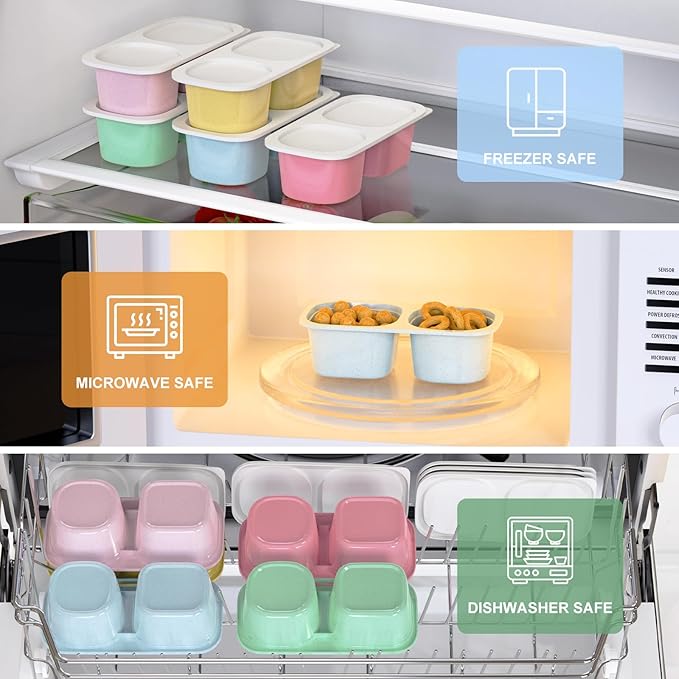 Reusable Snack Containers with Lids for Kids-Classic Color 5 PACK, [UNIQUE DESIGN 2-COMPARTMENT] BPA-Free/Microwave/Dishwasher Safe, Snack Bowls Container for On-the-Go Meals,Camping and Travel