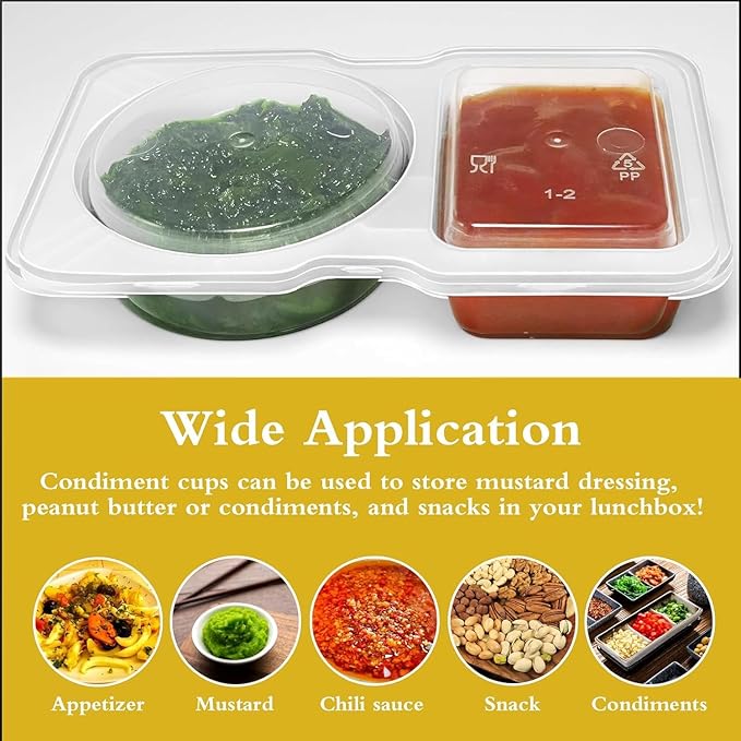 40 Sets Reusable Snack Containers, 2-Compartment Dipping Containers with Lid for Refrigeration, Portion Control, Outdoor Takeaway Sauce Dip Case