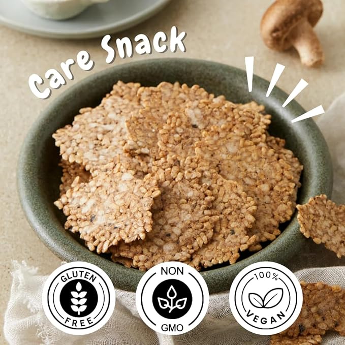 Korean Food Oraeo-Lab Korean Brown Rice Chips with Enoki Mushroom – Vegan Pressed Snack, Not Fried | Healthy Plant-Based Crisps, 170g (6 oz) Bag, 팽이버섯 현미칩