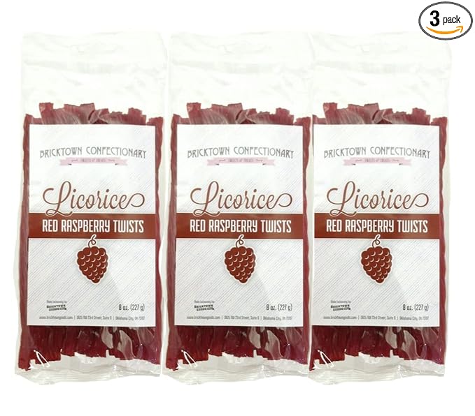 Red Raspberry Licorice Twists Pack of 3 - Fat-Free Old Fashioned Gourmet Rasberry Licorice Candy in Bulk - Soft & Chewy Texture with Bold Fresh Flavor (Total 24oz)