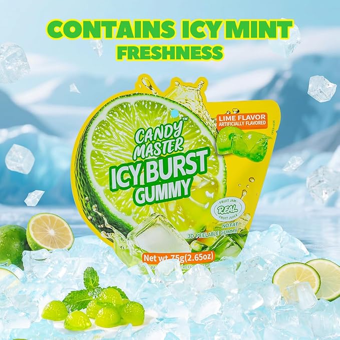 Candy Master Peelable Fruit Gummies Lime Flavors 3Pack, 6 Flavors Fun to Peel, Chewy Texture, Halal-Certified Holiday Gifts