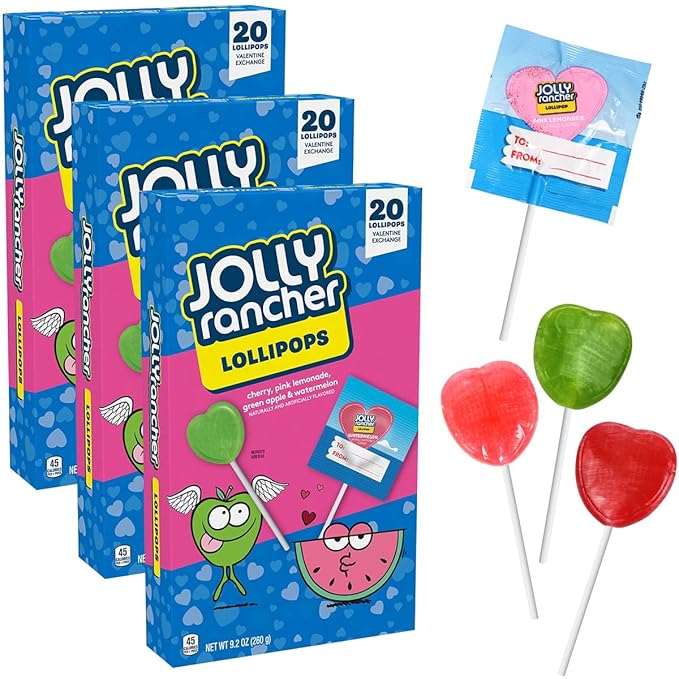 Heart Shaped Lollipops Assorted Fruity Flavors - Individually Wrapped JollyRanchar Lollipops Suckers Bulk in Sealed Bags for Friends, Kids, Party Favors (60 Count)