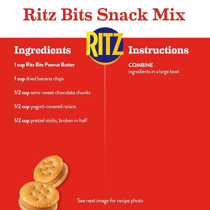 RITZ Bits Peanut Butter Sandwich Crackers, Snacks for Kids and Adults, Lunch Snacks, 12 - 3 oz Bags