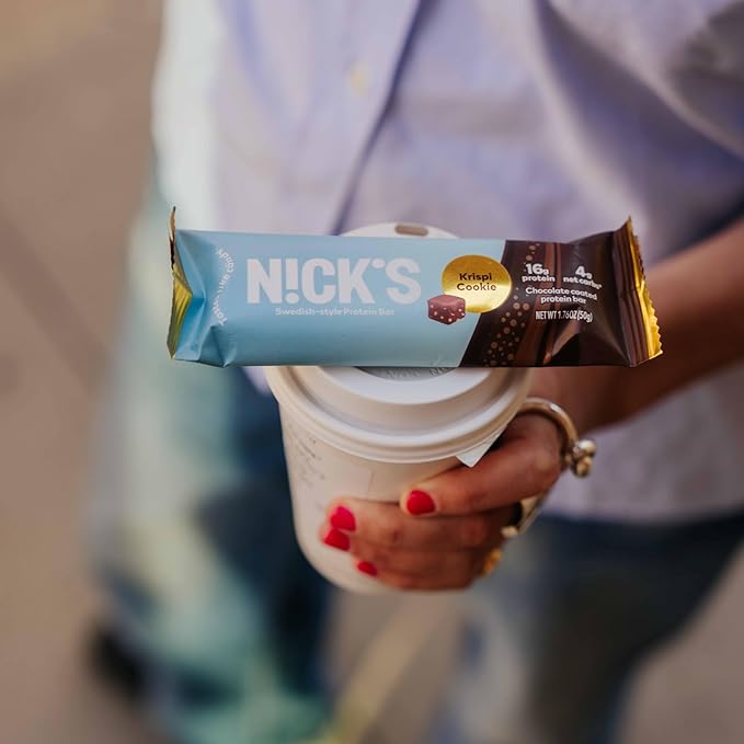 Nick’s Protein Bars Crispy Cookie Chocolate – 12-Count Box | High Protein, Low Calories, Low Carbs, Keto Friendly, No Added Sugar (12 bars x 50g)
