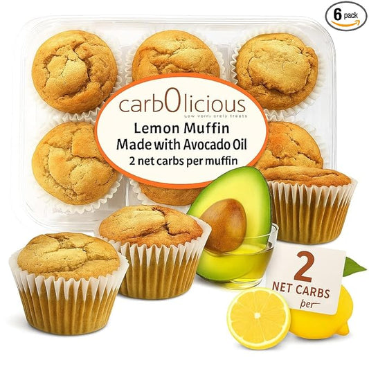 Low Carb Muffins by Carb-o-licious- Delicious Keto Mini Muffins with Only 2 Net Carbs, 9g Protein - Sugar Free Cupcake Style Healthy Snack Made, Almond Flour, Low-Carb Treat (12 Ounce (Pack of 1), Lemon Avocado oil)