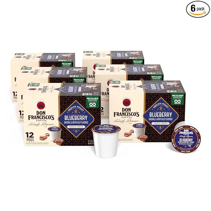 Don Francisco's Blueberry Flavored Coffee Pods, 72 Count, Medium Roast, Compatible with Keurig Brewers
