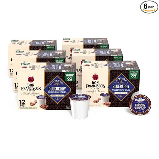 Don Francisco's Blueberry Flavored Coffee Pods, 72 Count, Medium Roast, Compatible with Keurig Brewers
