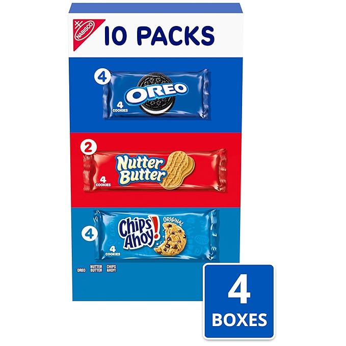 Nabisco Cookies Variety Pack, Oreo, Nutter Butter, Chips AHOY!, 40 Snack Packs (4 Cookies Per Pack, 4 Boxes)