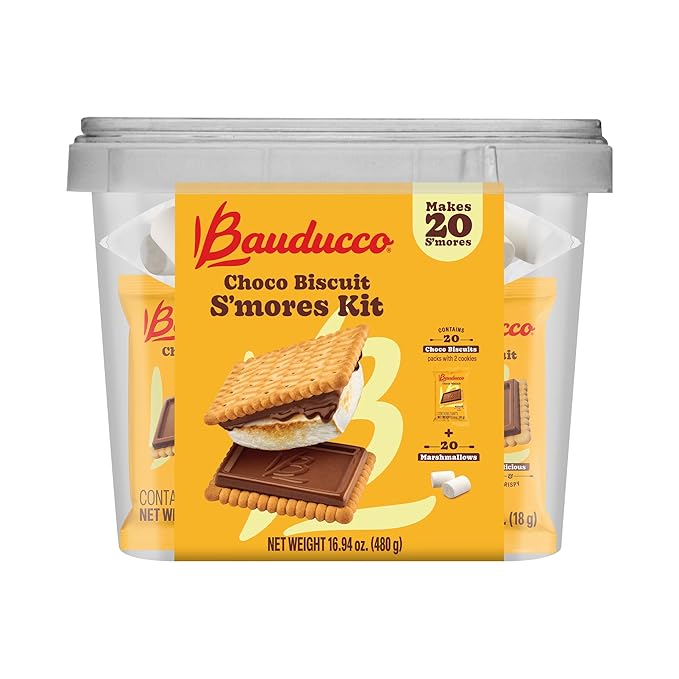 Bauducco Choco Biscuit S’mores Kit – Individually Wrapped Packs with Chocolate Biscuits and Marshmallows for Easy S’mores Making, 16.94 oz (Pack of 20)