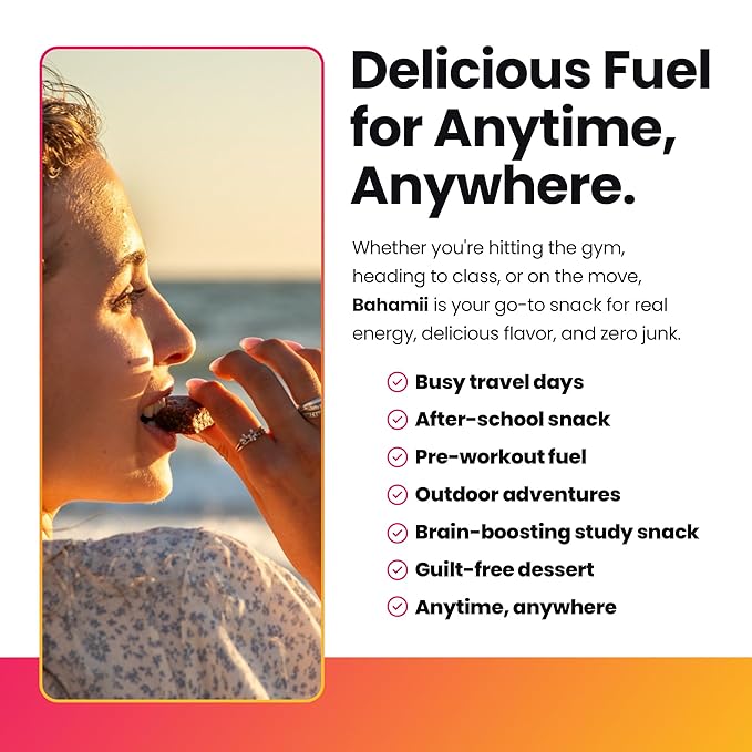 Bahamii Snack Bars, Made with Dates & Nuts, Healthy Snacks, Gluten Free, Good Source of Fiber, Only 6 Ingredients, For Kids & Adults, No Added Sugar, Vegan, 12 Pack, Chocolate Almond