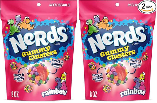 Nerds Gummy Clusters Candy, Rainbow, 8 Ounce | Resealable Bag | Pack of 2