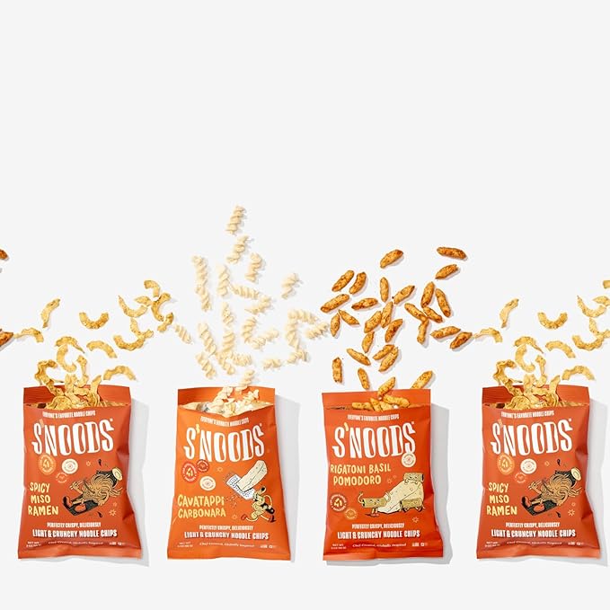 S’NOODS Spicy Miso Ramen Chips - Light & Crunchy Noodle Chips - Plant-Based Protein - Vegan Snacks - Gluten-Free - Perfectly Crispy & Delicious - For Adventurous Snackers - 0.74 oz (12 Pack)