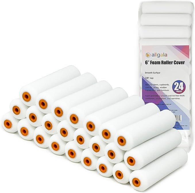 Allgala Foam Rollers, 24 Pack 6 inch Shedless Mini Foam Sponge Paint Roller Cover for Trim Wall Funiture Doors Cupboard Cabinets Doors