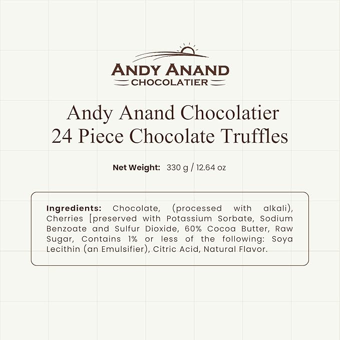 Andy Anand Chocolatier Belgian Chocolate Truffles Gift Box – Gluten Free Premium Flavor-Inspired Assortment, Rich & Decadent Gourmet Truffles for Chocolate Lovers (24 Pcs)