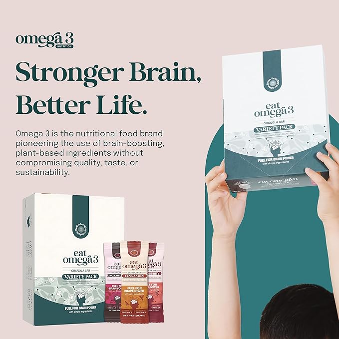Eat Omega 3 Granola Full Bars 1.79oz - Variety Pack of 12 | Gluten-Free, Vegan, Dairy-Free | 14g Whole Grain | USDA School Approved | Individually Wrapped | Peanut-Free, Soy-Free, On-the-Go Snack