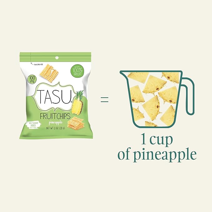 TASU Pineapple Dried Fruit Chips - 100% Natural, Crispy, Crunchy, and Allergen-Free Healthy Snacks for Kids & Adults, Vegan, Gluten-Free, No Added Sugar, No Oils Added, Perfect for Lunch Bags and On-the-Go Snacks | 30 Pack (1 Oz Each)