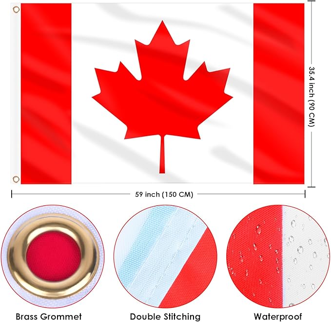 AhfuLife Canada Flag 3 x 5 Ft, Large Canadian Flags for Outside - Double Side with Brass Eyelets for Olympic Party Decorations, Bar Garden Street Decoration Indoor Outdoor