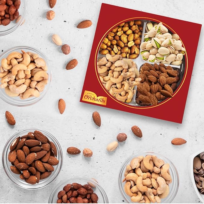 Valentines Day Nuts gift Basket of Cravings Gourmet Nuts Collection, Premium Mixed Nut Gift Box, 4 Sectional Valentines Gift Basket.