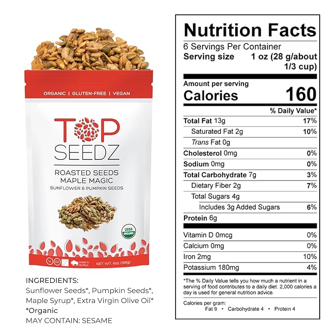Top Seedz Deluxe Organic Gluten Free Vegan Crackers and Roasted Seeds Bundle | 2 Pouches of Maple Magic Roasted Seeds | 2 Packs of Sea Salt Crackers | 2 Packs of 6-Seed