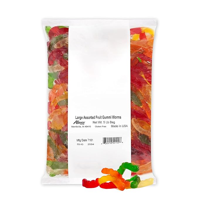 World's Best Large Assorted Fruit Gummi Worms, 5lbs of Candy 628137