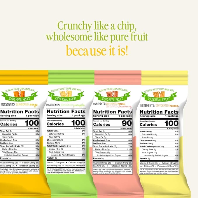 TASU Mixed Dried Fruit Chips Variety Pack - Banana, Mango, Strawberry & Pineapple - 100% Natural, Crispy, Crunchy, and Allergen-Free Healthy Snacks for Kids & Adults, Vegan, Gluten-Free, No Added Sugar, Perfect for Lunch Bags and On-the-Go Snacks | 30-...