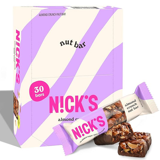 NICKS Keto Nut Bar Almond Chocolate Snack Bar, Low Carb Snacking for Sports, Hiking, Gaming, Outdoor Activities, 1G sugar, 3G net carbs, healthy snack (pack of 30) 40.0 grams
