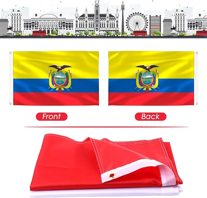 Ahfulife Ecuador Flag 3x5 Ft, 2 Pcs Large Ecuadorian National Flags for Outdoor Indoor, Double Sided with Brass Eyelets for World Cup, Party, Garden, Bar, Street Decor
