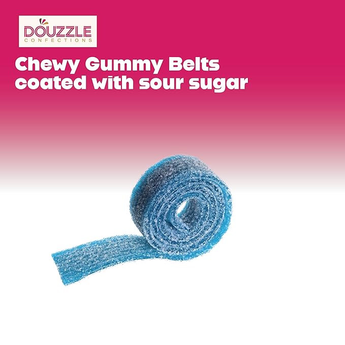 DOUzzle Valentines Day Sweet Treats, Sour Belts Chewy Candy Strips Blue Raspberry (4 OZ - 1 Pack) Goodie Bag Stuffer, Pinata Filler - Kosher Parve