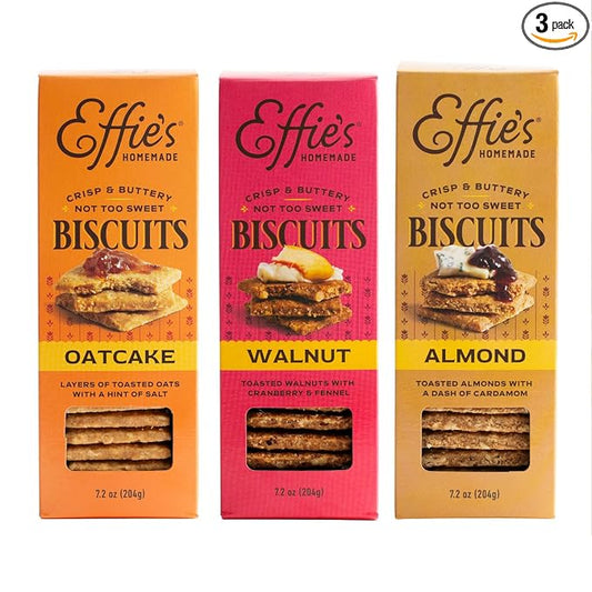 Effie's Homemade Biscuits - Variety Pack - Oatcakes, Walnut, Almond - 3 Pack