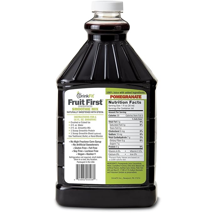 DrinkFit Fruit Smoothie | Real Fruit Puree, Low Sugar, Gluten:Free & Non:GMO, Pomegranate Smoothie Mix : Makes 32 Smoothies, 64 Fl Oz (Pomegranate)