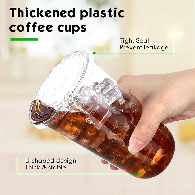 Ziliny 50 Sets Clear Plastic Cups with Lids and Straws, Disposable Iced Coffee Cups Drinking PET for Cold Drinks, Juice, Smoothie, Coffee Shops, Party, Christmas(Clear,18 oz)