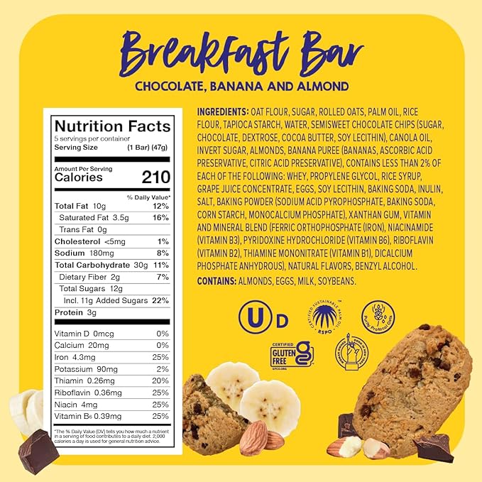 Goodie Girl Soft Breakfast Bar, Chocolate Banana and Almond | Baked, Chewy, Gluten Free (3 Pack)