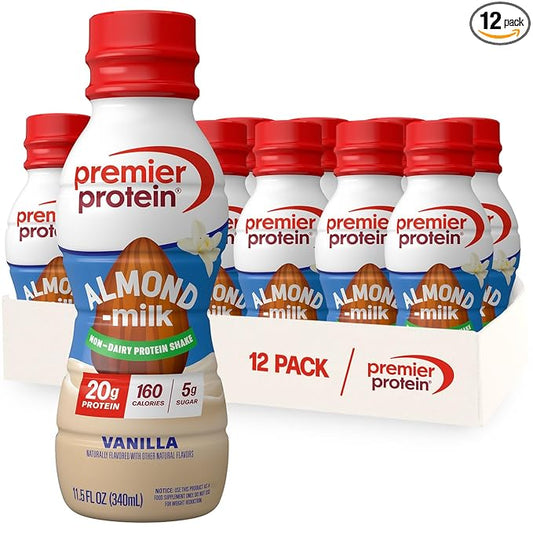 Premier Protein Almondmilk Plant Based Protein Shake, 20g Protein, 5g Sugar, 11.5 Fl oz, Vanilla, 12 Count
